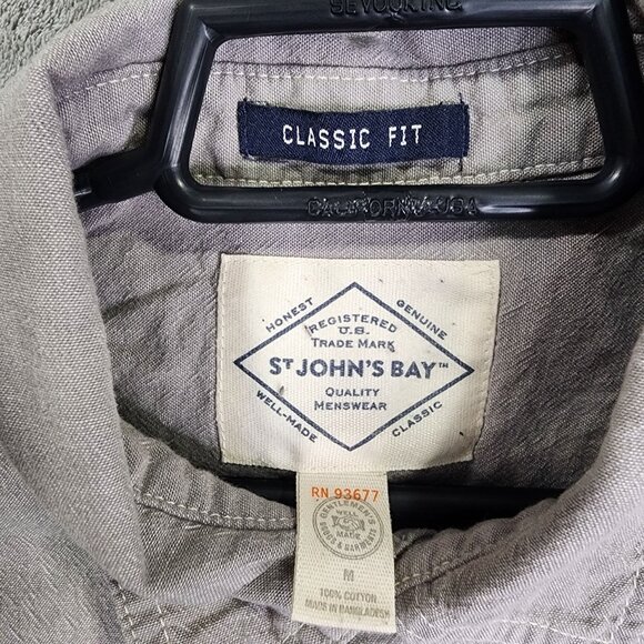 Mens Gray St John's Bay Classic Fit Shirt Button Down Long Sleeve 100% Cotton M - Picture 3 of 9